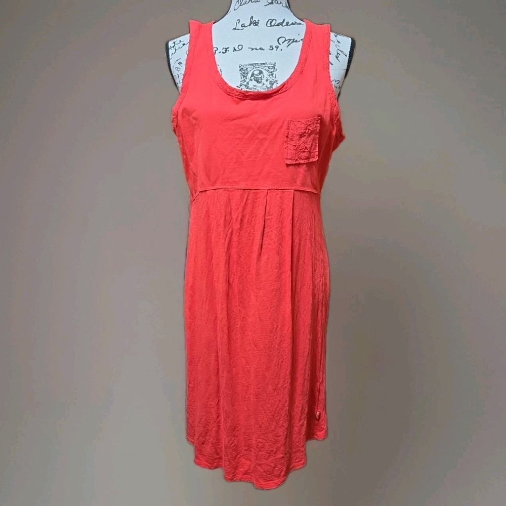 Woolrich Coral Sleeveless Dress Sz L Jersey Knit‎ Keyhole Back Eyelet Beach